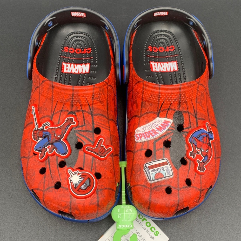 Crocs Kids Classic Marvel Spider-Man 3 Clogs Red Blue J3 211409-90H NEW
